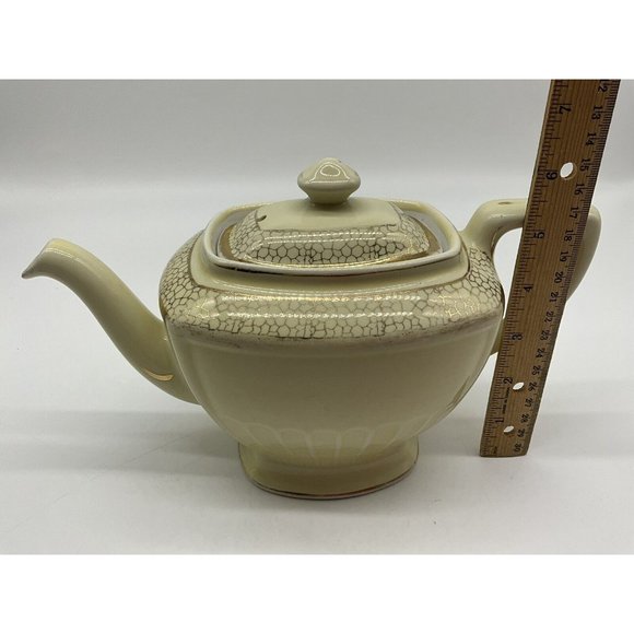 Hall Ceramic Vintage Hollywood Teapot Warm Yellow and Gold Hall 0118S 6 Cup MCM - Picture 16 of 16